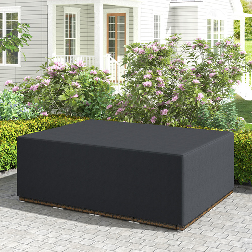 Outsunny 600D Oxford Outdoor Garden Furniture Sofa Set Cover, Waterproof Anti-UV Rattan Sun Lounger Protection Protector Cover, 275L x 205W x 90Hcm, Black