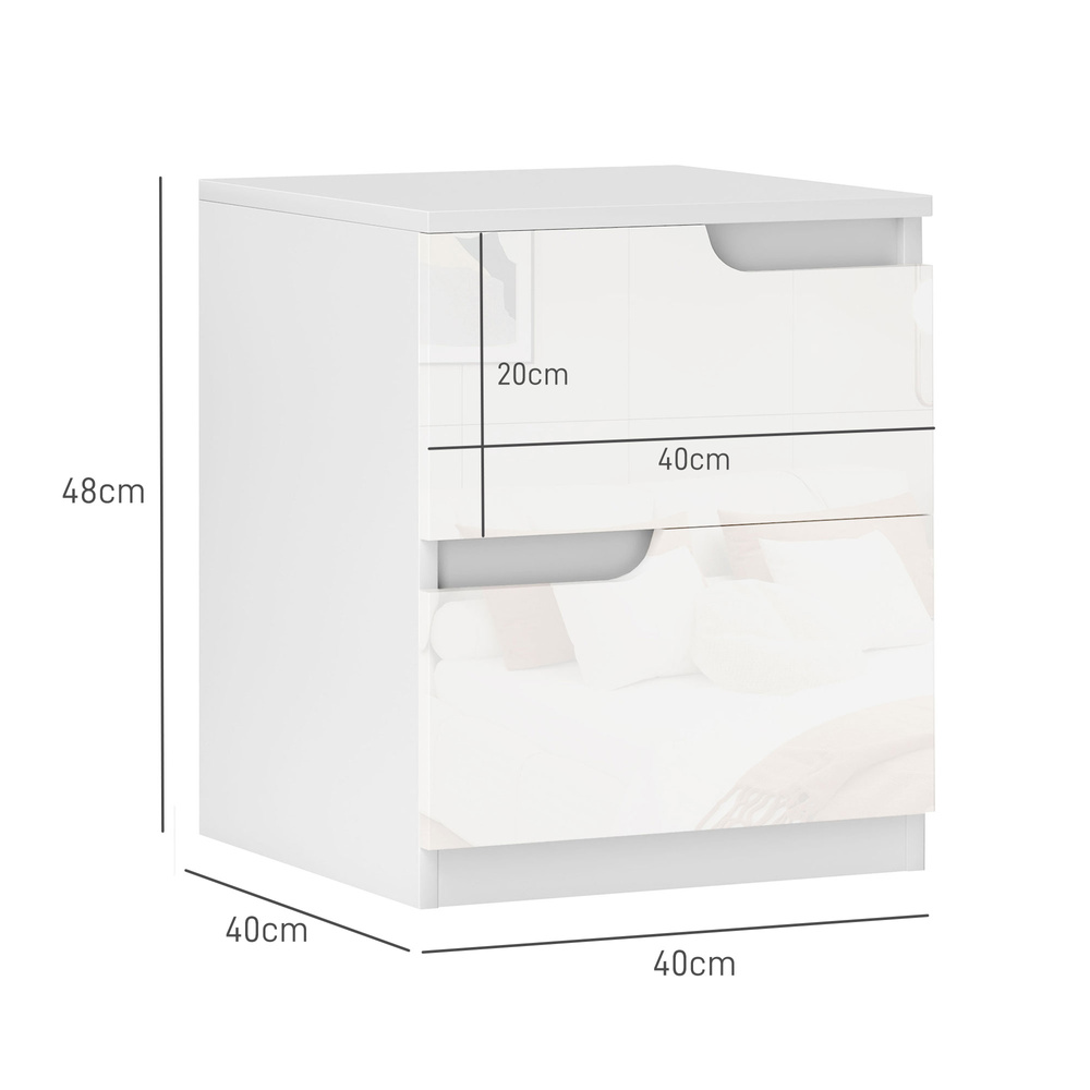 HOMCOM High Gloss Bedside Table Set of 2 - White