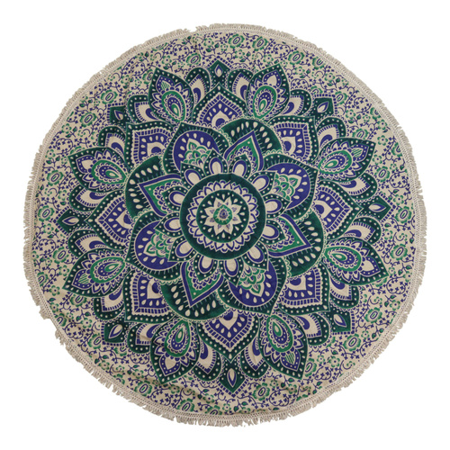 Small Mandala Roundie Cotton Art (130cm) - Teal & Blue