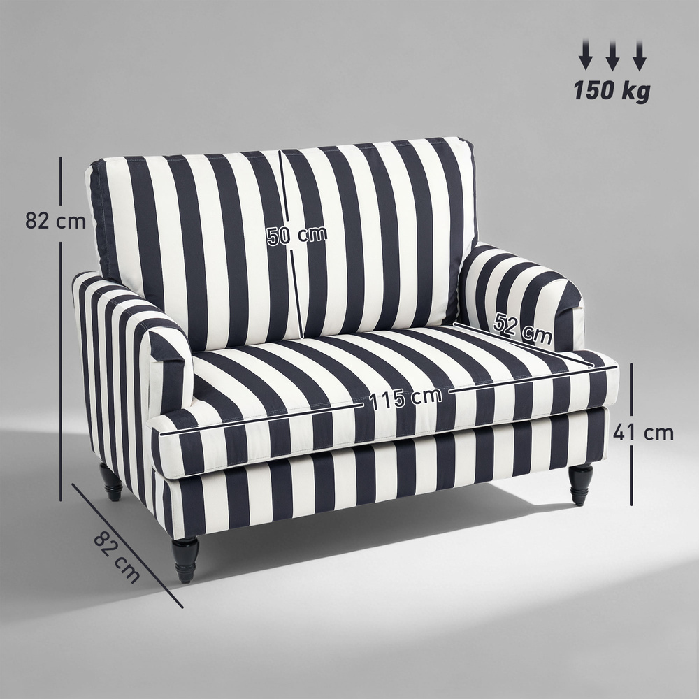 HOMCOM Modern Cuddle Chair, Velvet Single Sofa Armchair with Stripe, Turned Legs and Wide Seat, Upholstered Snuggle Chair for Living Room, Bedroom, Black and White