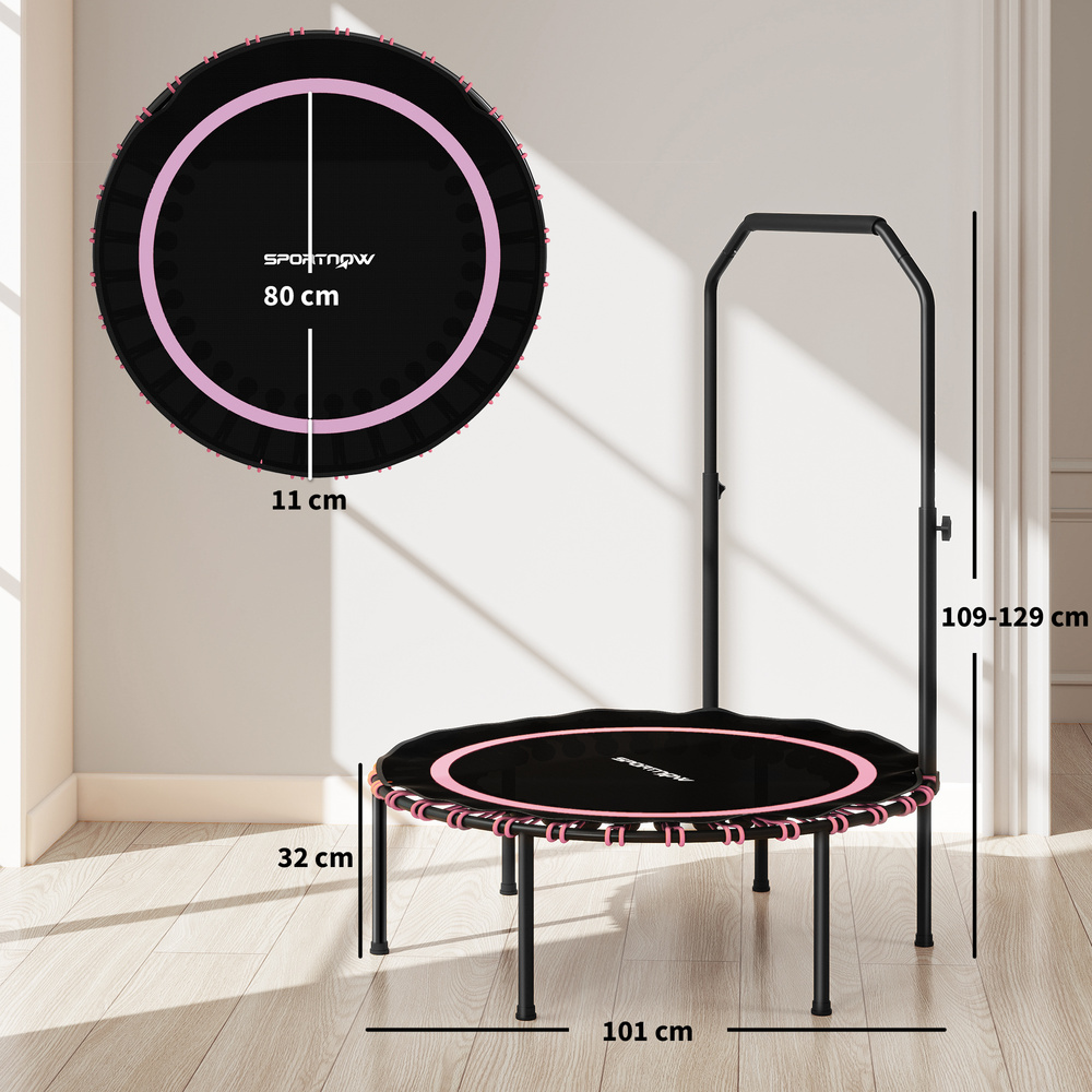 SPORTNOW 40" Foldable Fitness Trampoline Rebounder with Handle, Pink