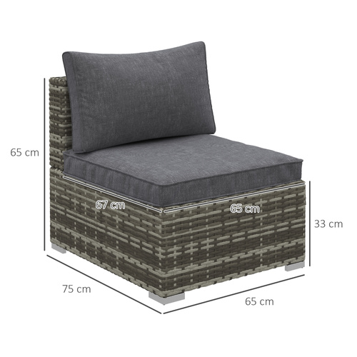 Outsunny Armless Rattan Garden Chair, Outdoor Rattan Chair with Cushions, PE Wicker Garden Furniture with Steel Frame, Adjustable Footpads for Garden, Terrace, Deep Grey