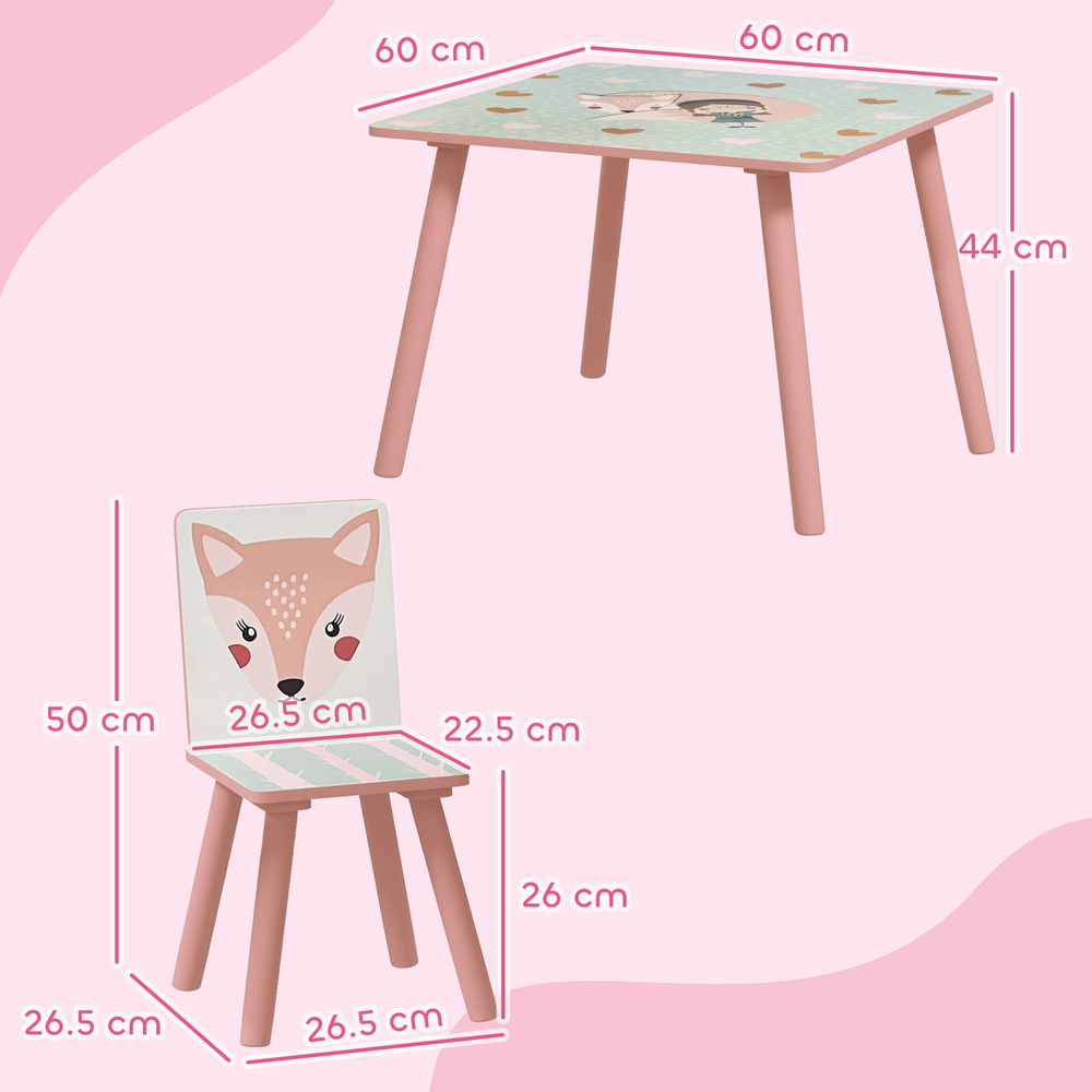 ZONEKIZ Kids and Table Chairs, Children Desk with Two Chairs, Toddler Furniture Set, for Ages 3-6 Years - Pink