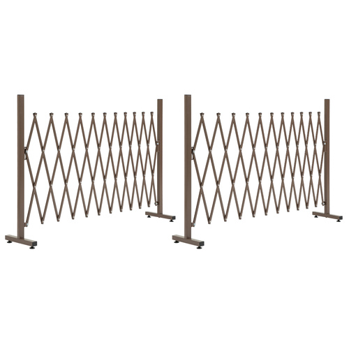 Outsunny Set of 2 Expanding Garden Fencc, Aluminium Freestanding Foldable Picket Fence, 300cmx103.5 cm, Dark Brown