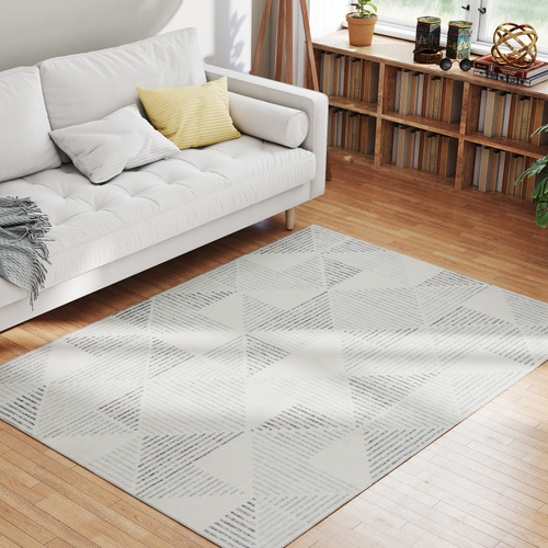 HOMCOM Modern Area Rug, Geometric Pattern Non-Slip Washable Rug, Soft Floor Carpet for Living Room, Bedroom, Dining Room, Home Office, 170 x 120 cm, Grey