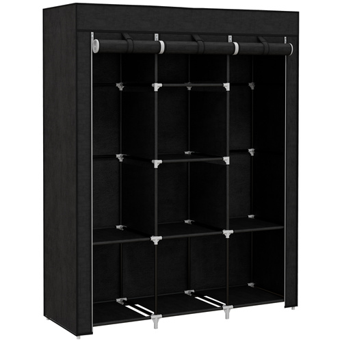 HOMCOM Fabric Wardrobe, with Rails and Shelves - Black