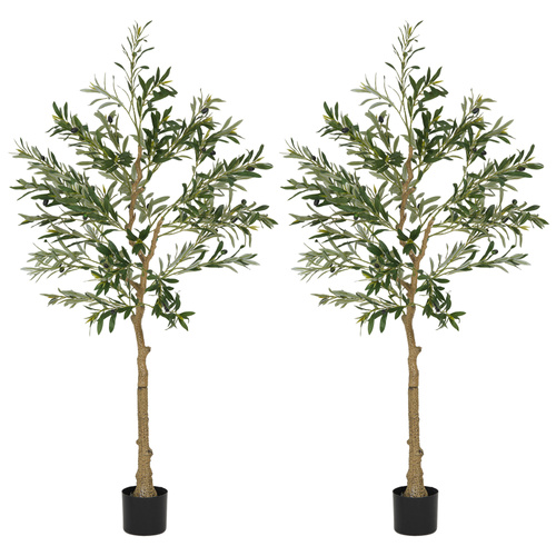 HOMCOM Set of Two Silk Leaf Artificial Olive Trees