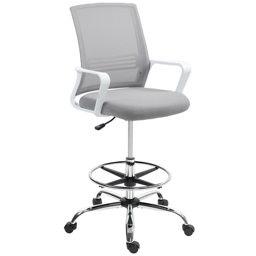 HOMCOM Draughtsman Chair, Mesh Drafting Chair, Ergonomic Office Chair with Lumbar Support, Adjustable Foot Ring, Grey