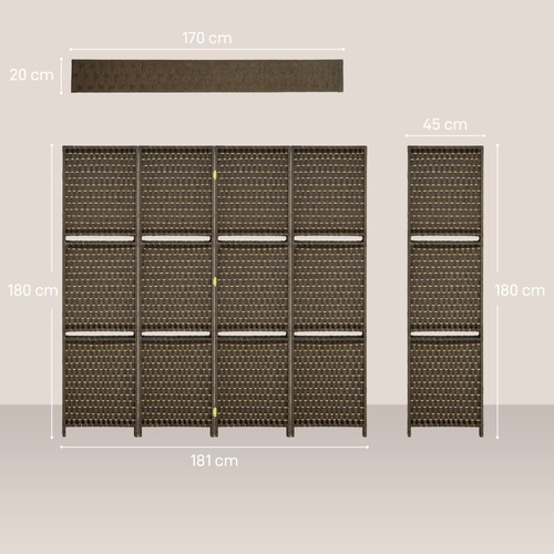 HOMCOM 4-Panel Room Dividers with Shelves, Wave Fibre Freestanding Folding Privacy Screen Panels, Partition Wall Divider for Indoor Bedroom Office, 180 cm, Brown