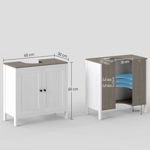 kleankin Modern Bathroom Sink Cabinet, Floor Standing Under Sink Cabinet, Freestanding Storage Cupboard with Adjustable Shelf, Double Doors, Antique White