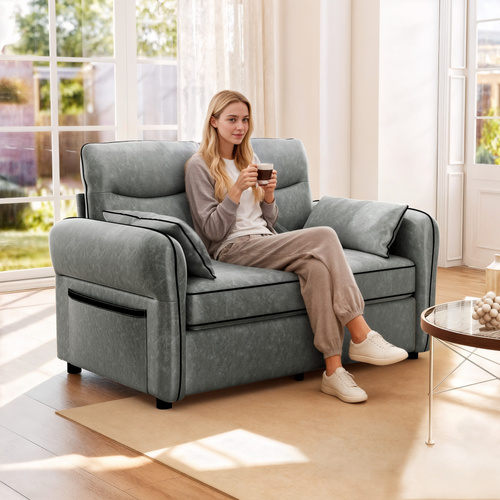 HOMCOM 2 Seater Sofa, Faux Leather Loveseat - Grey