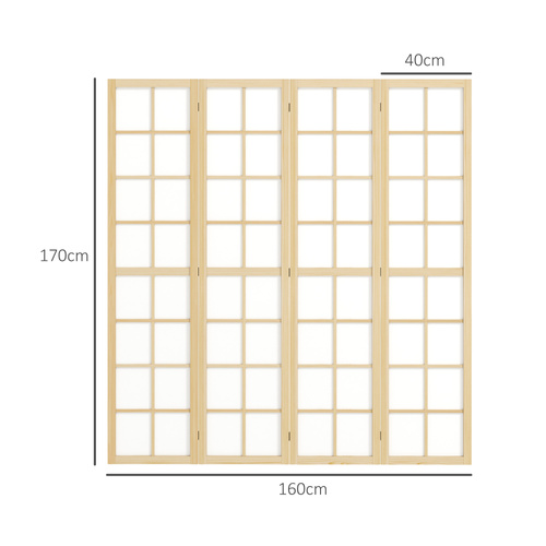 HOMCOM 4 Panel Folding Room Divider, Freestanding Room Separator, Indoor Privacy Screen for Living Room, Bedroom, 160 x 170cm