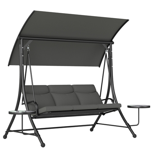 Outsunny Three-Seater Garden Swing, with Adjustable Canopy - Black/Grey