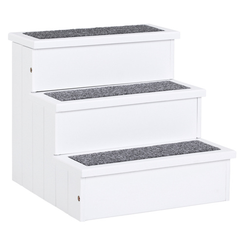 PawHut Dog Steps for Bed Sofa, 3 Step Wooden Dog Stairs for Sofa, Pet Stairs with Storage for Small Cats and Puppy, White