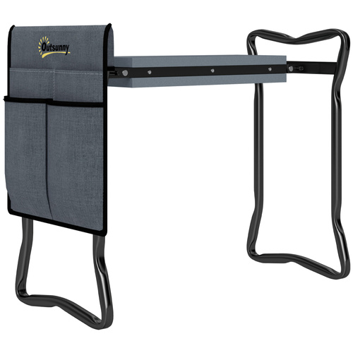 Outsunny Steel Frame Padded Garden Kneeler, with Tool Bag - Grey