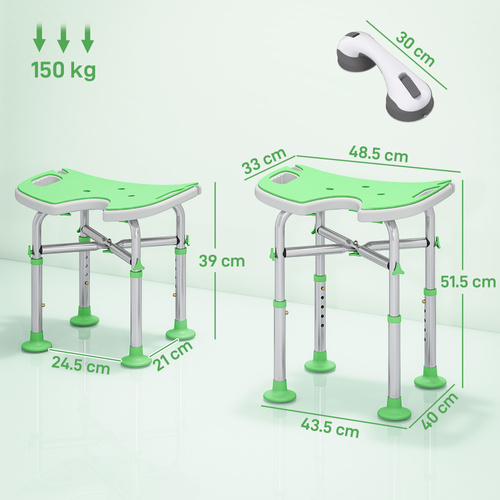 HOMCOM 39-51.5cm 'U' Seat Padded Shower Stool - Green