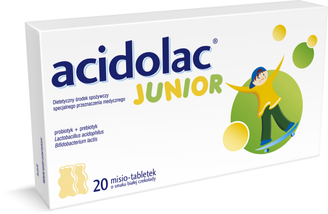 Acidolac Junior Biała Czekolada Poprawia Florę Bakteryjną 20 Tabletek