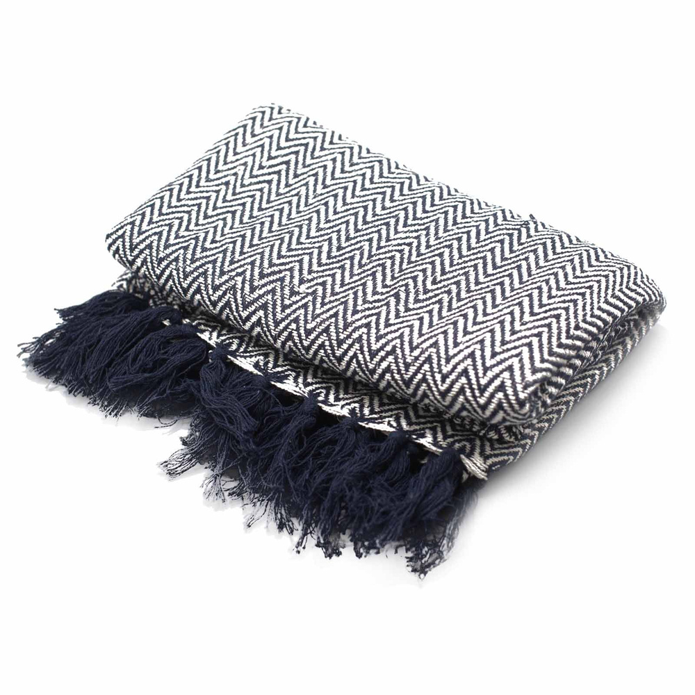 Boho Comfort Throws - Navy Zigzag
