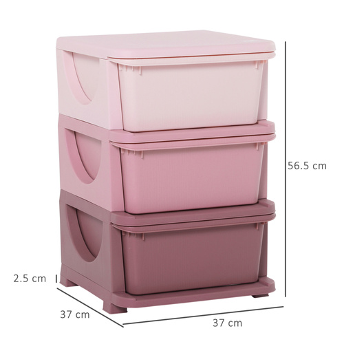 HOMCOM 3 Drawers Plastic Storage Units, 3 Tier Kids Storage Units, Children Toy Chest for Nursery, Playroom, Bedroom, Pink
