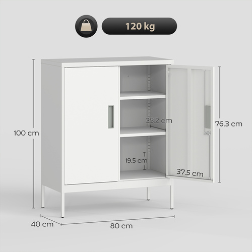 HOMCOM Metal Storage Cabinet with Lock and Adjustable Shelves - White
