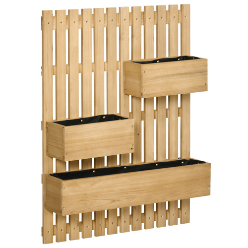 Outsunny Wall-mounted Wooden Garden Planters with Trellis, Drainage Holes and 3 Planter Boxes for Patio, Natural