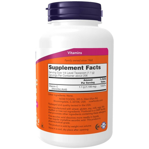 Now Foods Vitamin C Crystals Kwas Askorbinowy Puder Wspomaga Układ Odpornościowy i Zdrowie Kości i Stawów 454g