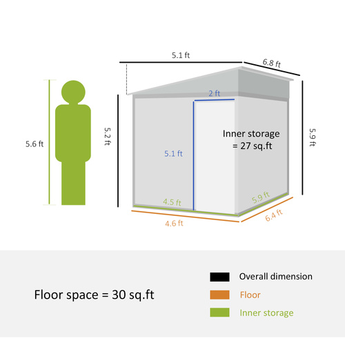Outsunny 7 x 5ft Galvanised Metal Shed, with Sliding Door, two hooks and adjustable shelves - White