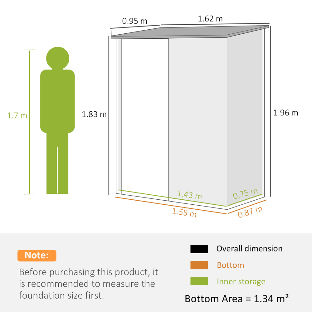 Outsunny 5.3 x 3.1ft Corrugated Steel Garden Shed - Light Grey