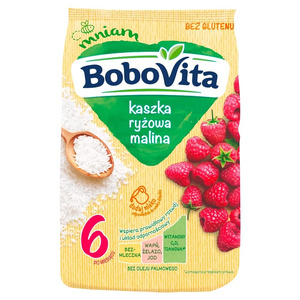 BoboVita Bezglutenowa Kaszka Ryżowa o Smaku Maliny po 4 Miesiącu 180g