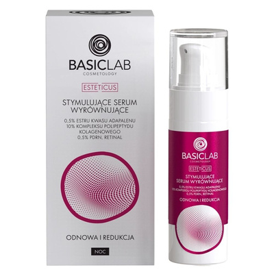 BasicLab Cosmetology Serum Stymulujące na Noc – Odnowa i Redukcja 0.5% Adapinoid 10% Kompleks Polipeptydów Kolagenu 0.5% PDRN Retinal 30ml