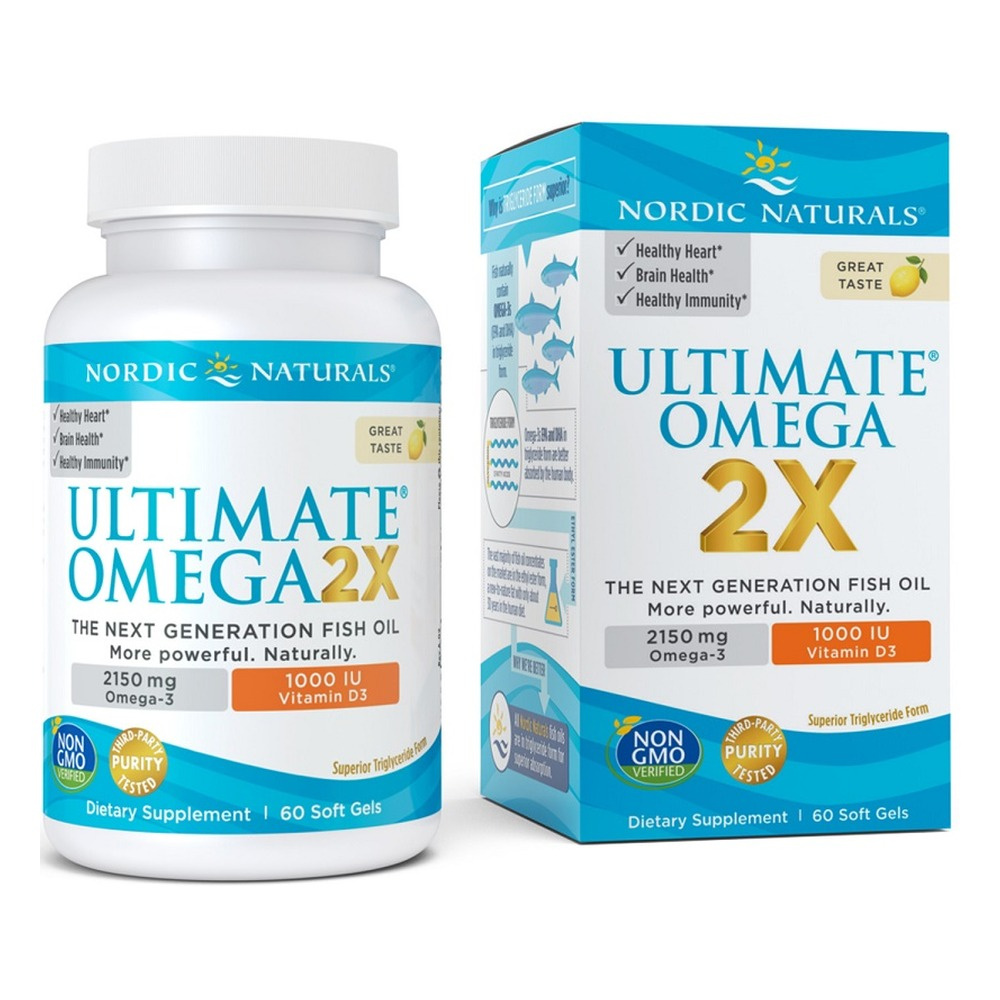 Nordic Naturals Ultimate Omega 2X z Witaminą D3 Wysoko Skoncentrowane Omega 3 Na Wsparcie Serca Mózgu i Odporności 60 Kapsułek