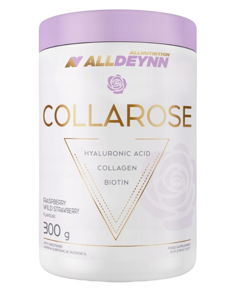 AllDeynn Collarose Kolagen Kwas Hialuronowy i Biotyna dla Zdrowej Skóry o Smaku Dzikiej Maliny i Truskawki 300g