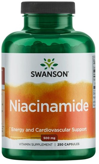 Swanson Niacinamide 500mg Witamina B3 na Skórę i Energię 250 Kapsułek