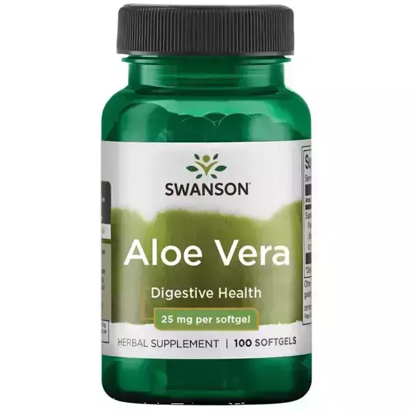 Swanson Ziołowy Suplement Aloes dla Zdrowia Układu Pokarmowego 25mg 100 Kapsułek