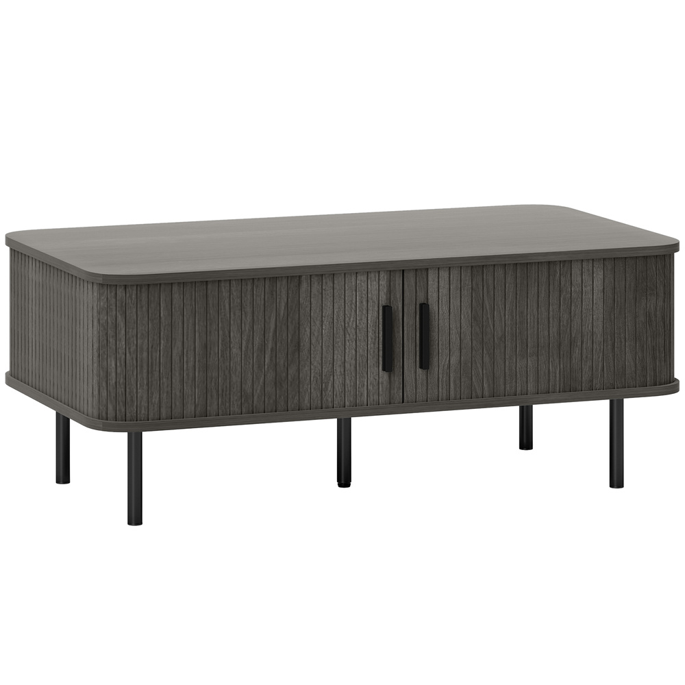HOMCOM Coffee Table with Storage, Living Room Table with Slatted Tambour Sliding Doors and Foot Pads, Rectangular Coffee Table with Elevated Base for Living Room, Grey Wood-Effect