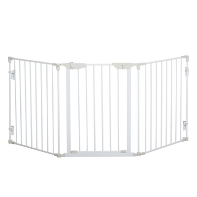 PawHut Pet Safety Gate, 3 Panels Playpen Fireplace, Foldable Metal Fence, Stair Barrier, Room Divider, Fire Guard w/ Automatic Closing Door, White