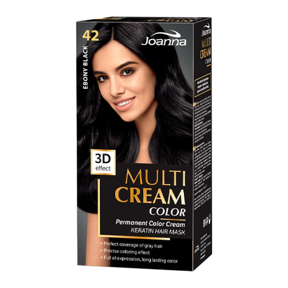 Joanna Multi Cream Trwały Intensywny Kolor Włosów Farba Pielęgnująca 42 Hebanowa Czerń 60x40x20g