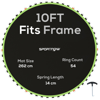 SPORTNOW Trampoline Replacement Mat with Spring Pull Tool, 54 V-Hooks, for 10ft Trampoline using 14cm Springs, Green