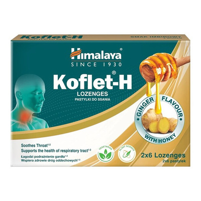Himalaya Koflet-H Imbir Wspiera Zdrowie Dróg Oddechowych 12 Pastylek do Ssania