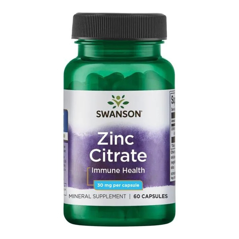 Swanson Cynk Cytrynian 30mg na Odporność Skórę i Włosy 60 Kapsułek