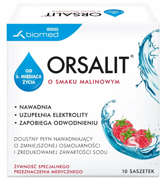 Orsalit Wspomaga Nawodnienie Organizmu i Uzupełnia Elektrolity o Smaku Malinowym 10 Saszetek