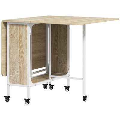 HOMCOM Six-Person Drop Leaf Dining Table - Natural/White