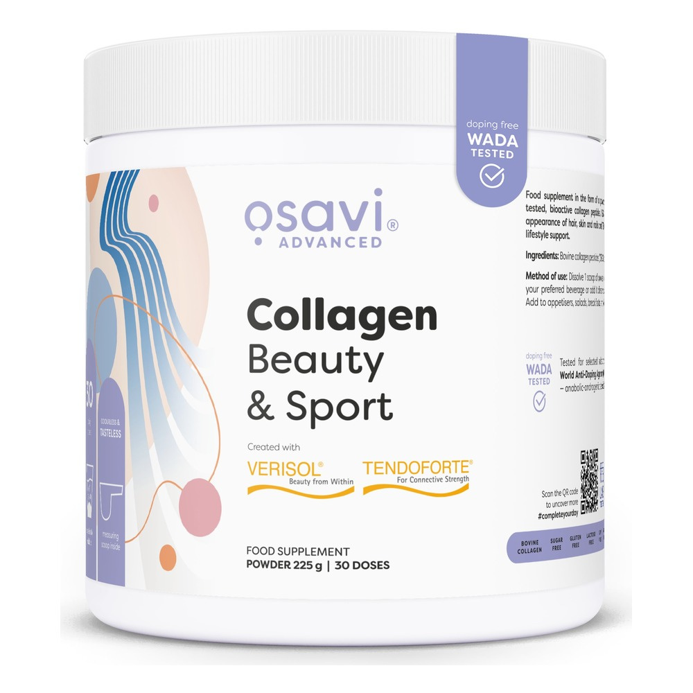 Osavi Kolagen Beauty & Sport w Proszku z VERISOL i TENDOFORTE Na Skórę, Włosy, Paznokcie i Stawy 225g