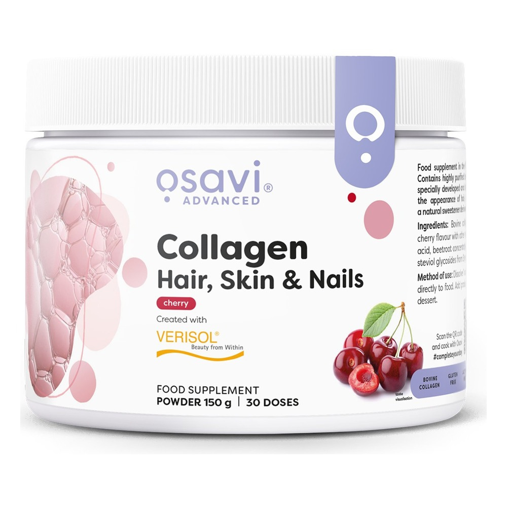Osavi Collagen Peptides Kolagen Włosy Skóra i Paznokcie Wiśnia 150g