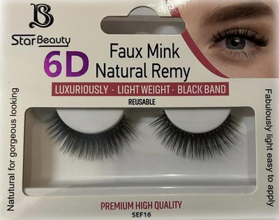 Star Beauty Professional Sztuczne Rzęsy 6D Lekkie Nadające Objętość Wielokrotnego Użytku SEF16 1 Para
