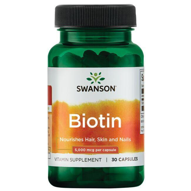 Swanson Biotyna 5000mcg na Zdrowe Włosy i Skórę 30 Tabletek do Ssania