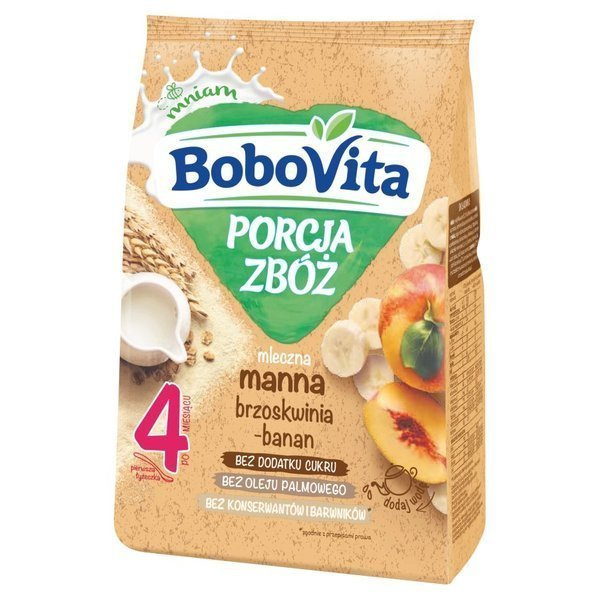BoboVita Porcja Zbóż Mleczna Manna o Smaku Brzoskwiniowym i Banana po 4 Miesiącu 210g
