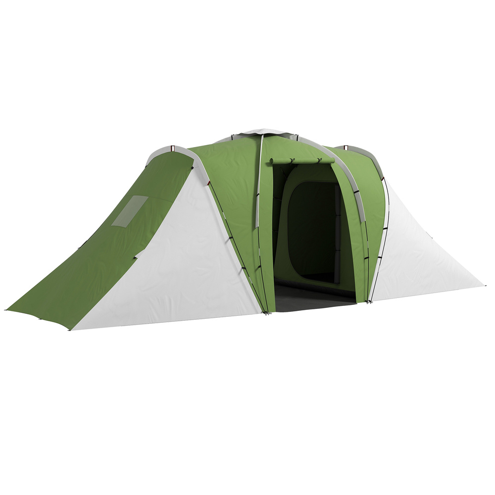 Outsunny Large Camping Tent Tunnel Tent with 2 Bedroom and Living Area, 2000mm Waterproof, Portable with Bag for 4-6 Man, Green