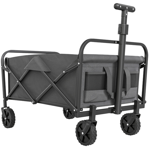 Outsunny 62L Festival Trolley on Wheels, Garden Folding Trolley Cart, 120kg Heavy Duty Collapsible Folding Wagon with Adjustable Handle and Carrying Bag for Beach, Camping, Festival, Grey
