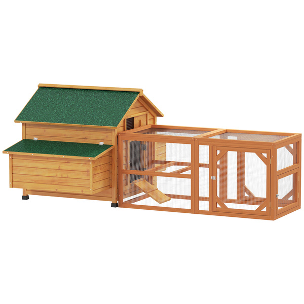 PawHut 2 Piece Wooden Chicken Coop and Run Set, Poultry Run Cage with Nesting Box, Slide-Out Tray, for 4-8 Chickens, Yellow